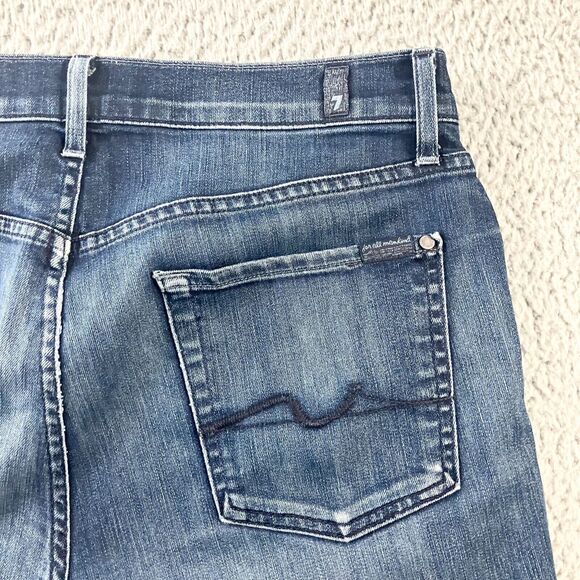 7 For All Mankind The Straight Jeans Mens 34x28 Blue Denim Distressed Casual - Picture 8 of 8